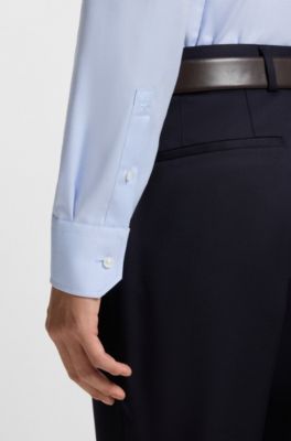Slim-fit shirt in wrinkle-resistant Oxford cotton, Light Blue