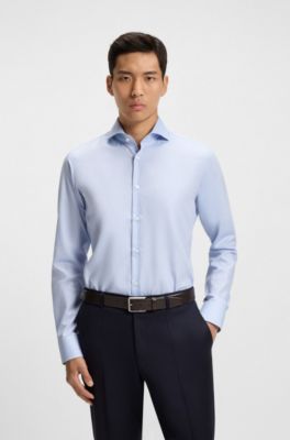 Slim-fit shirt in wrinkle-resistant Oxford cotton, Light Blue
