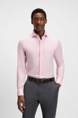 Slim-fit shirt in wrinkle-resistant Oxford cotton, Light Pink