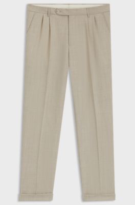 Pantaloni con fit affusolato in lana vergine con micromotivo, Beige chiaro