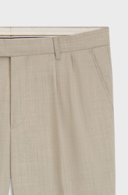 Pantaloni con fit affusolato in lana vergine con micromotivo, Beige chiaro