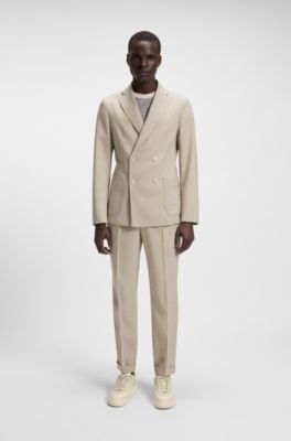 Tapered-fit trousers in micro-patterned virgin wool, Light Beige