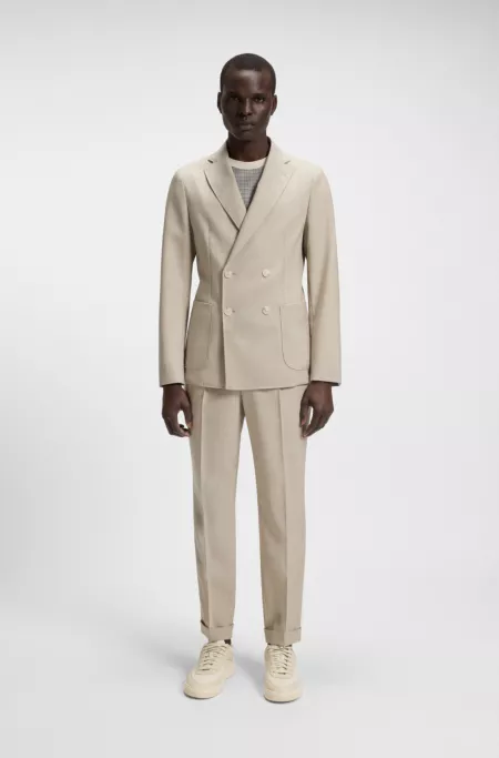 Tapered-fit trousers in micro-patterned virgin wool