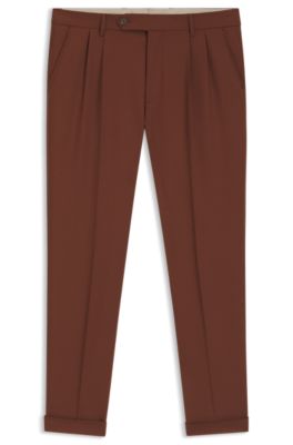 마이크로 패턴 버진 울 테이퍼드 핏 팬츠, 브라운