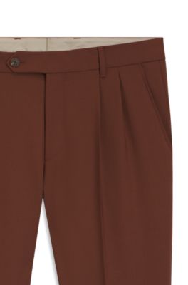 마이크로 패턴 버진 울 테이퍼드 핏 팬츠, 브라운