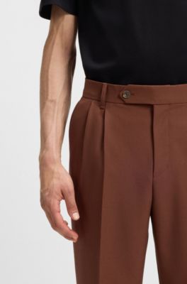 마이크로 패턴 버진 울 테이퍼드 핏 팬츠, 브라운