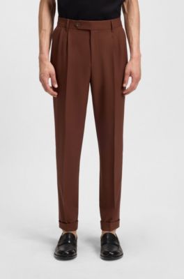 Tapered-fit trousers in micro-patterned virgin wool, Brown
