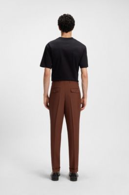 마이크로 패턴 버진 울 테이퍼드 핏 팬츠, 브라운