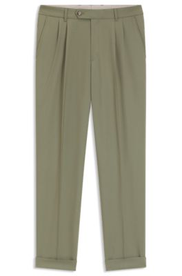 Tapered-fit trousers in micro-patterned virgin wool, Green