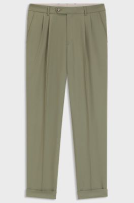 Tapered-fit trousers in micro-patterned virgin wool, Green