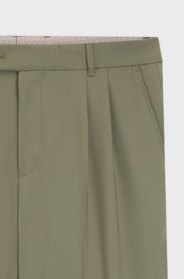 Tapered-fit trousers in micro-patterned virgin wool, Green