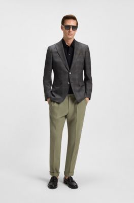 Tapered-fit trousers in micro-patterned virgin wool, Green