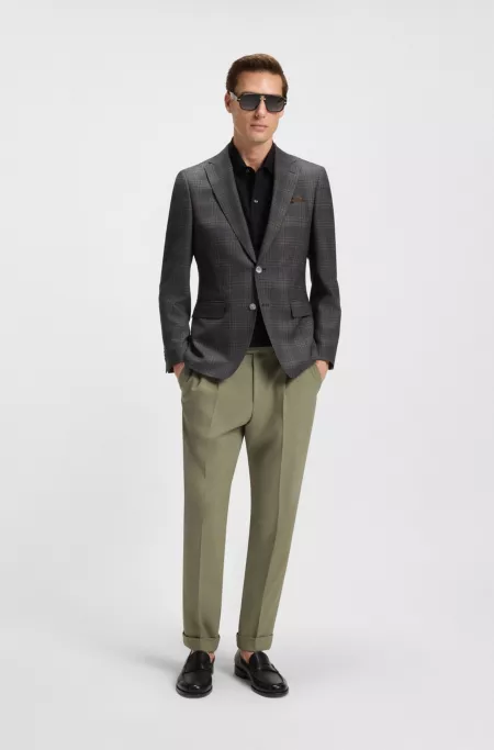 Tapered-fit trousers in micro-patterned virgin wool