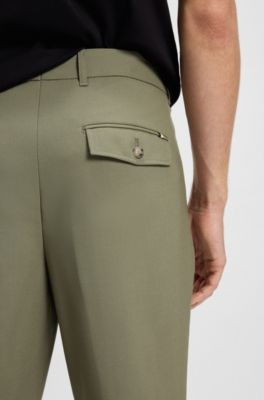 Tapered-fit trousers in micro-patterned virgin wool, Green