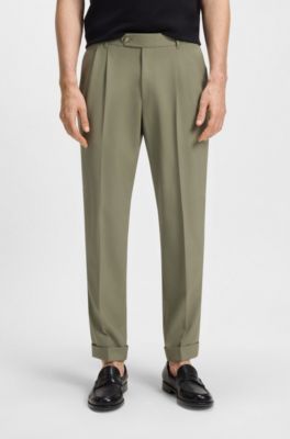 Tapered-fit trousers in micro-patterned virgin wool, Green