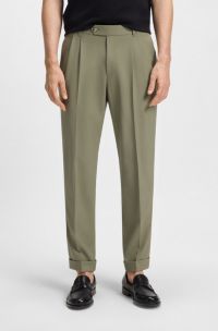 Tapered-Fit Hose aus Schurwolle mit dezentem Muster, Grün
