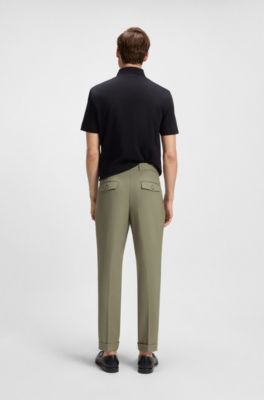 Tapered-fit trousers in micro-patterned virgin wool, Green