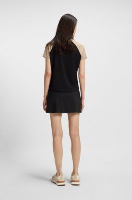 Gonna dinamica in jersey elasticizzato a blocchi di colore, Nero