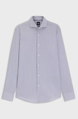 Slim-fit shirt in striped cotton twill, Blue stripes
