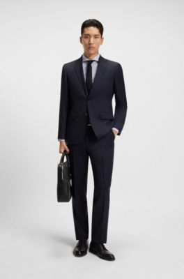 Slim-fit shirt in striped cotton twill, Blue stripes