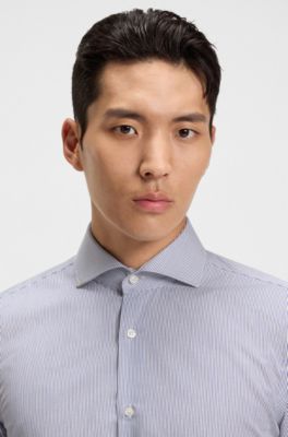 Slim-fit shirt in striped cotton twill, Blue Stripes