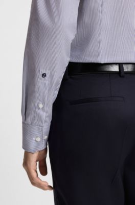 Slim-fit shirt in striped cotton twill, Blue stripes