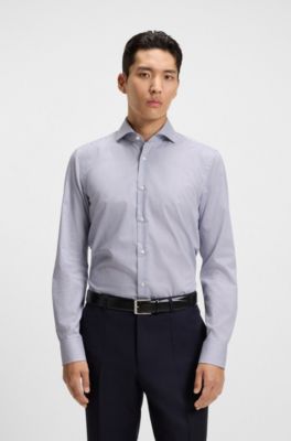 Slim-fit shirt in striped cotton twill, Blue stripes