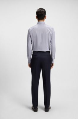 Slim-fit shirt in striped cotton twill, Blue stripes