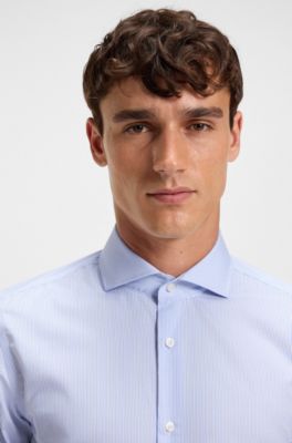 Slim-fit shirt in striped cotton twill, Light Blue stripes