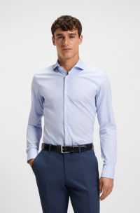 Slim-fit shirt in striped cotton twill, Light Blue