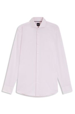 Slim-fit shirt in striped cotton twill, light pink
