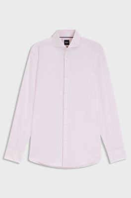 Slim-fit shirt in striped cotton twill, Light Pink