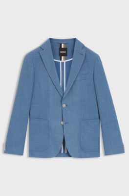 Blazer slim fit de c&oacute;modo pa&ntilde;o el&aacute;stico con microestampado, Celeste