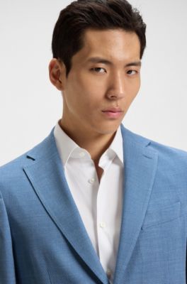 Blazer slim fit de c&oacute;modo pa&ntilde;o el&aacute;stico con microestampado, Celeste