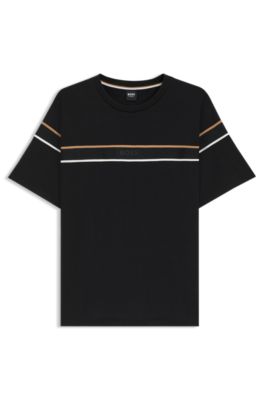BOSS - Cotton-jersey T-shirt with tape trims - Black