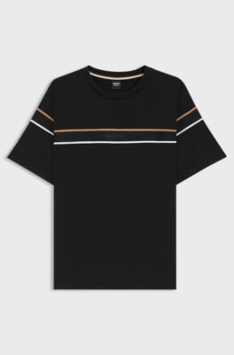 Cotton-jersey T-shirt with tape trims, Black