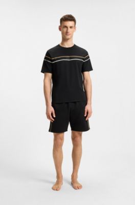 Cotton-jersey T-shirt with tape trims, Black