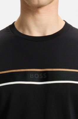 Cotton-jersey T-shirt with tape trims, Black