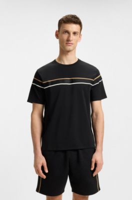 Cotton-jersey T-shirt with tape trims, Black