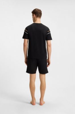 Cotton-jersey T-shirt with tape trims, Black