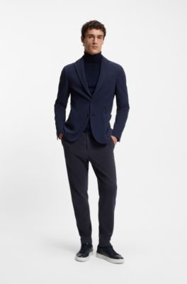 Tapered-fit trousers in a cotton blend, Dark Blue