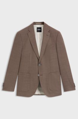 Regular-fit blazer in a patterned wool blend, Brown