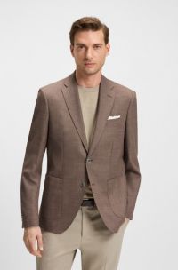 Regular-fit blazer in a patterned wool blend, Brown