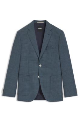 Regular-fit blazer in a patterned wool blend, Dark Blue