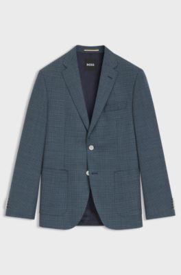 Regular-fit blazer in a patterned wool blend, Dark Blue