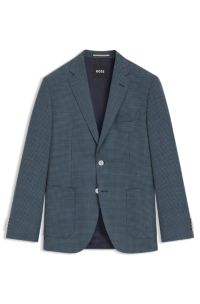 Regular-fit blazer in a patterned wool blend, Dark Blue