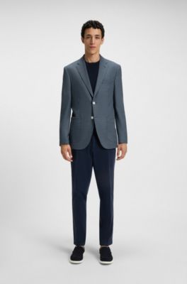 Regular-fit blazer in a patterned wool blend, Dark Blue
