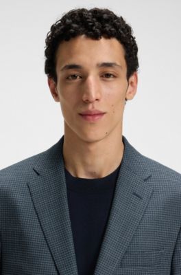 Regular-fit blazer in a patterned wool blend, Dark Blue