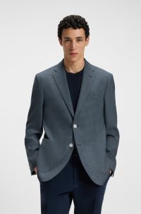 Blazer regular fit con estampado en mezcla de lana, Azul oscuro