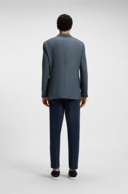 Regular-fit blazer in a patterned wool blend, Dark Blue